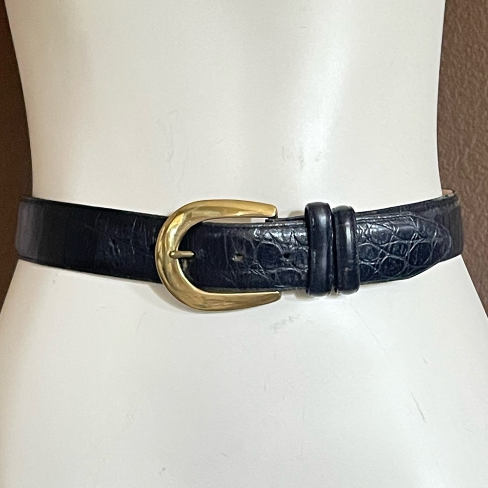 Vintage Brighton black leather embossed belt with solid brass buckle size M